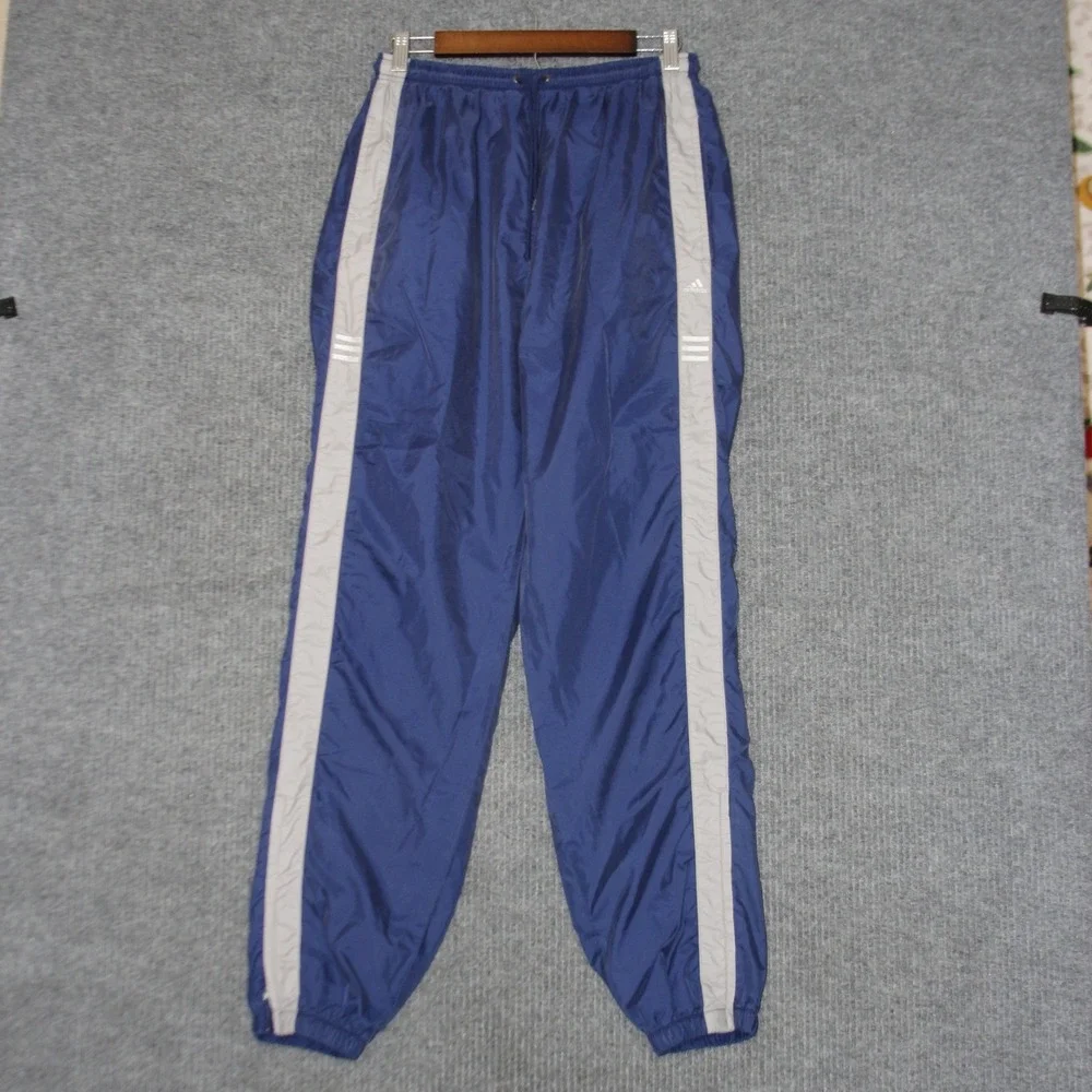 Vintage Adidas‎ Windbreaker Track Pants Mens 26x31 Blue White Striped Nylon